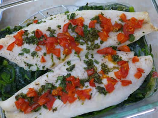 Fish Fillets on a Bed of Spinach