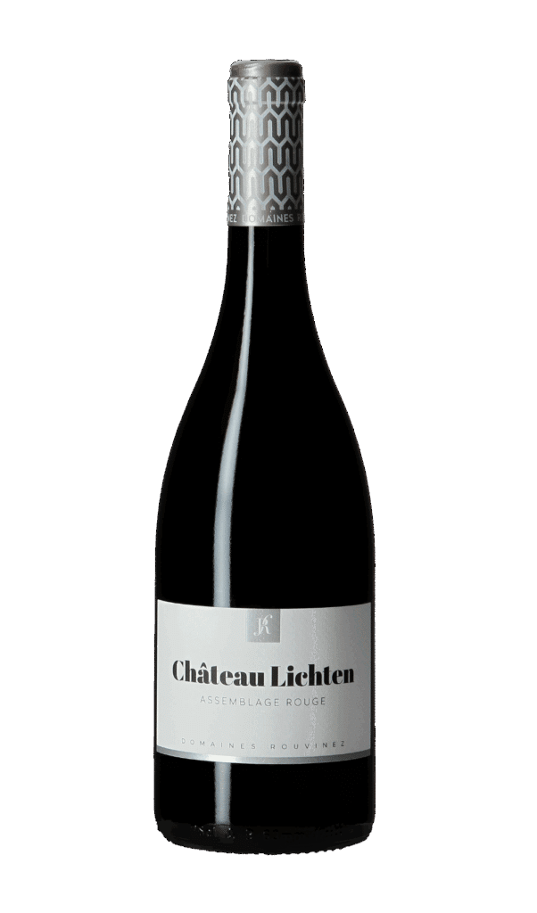 Bouteille de Château Lichten Assemblage Rouge des Domaines Rouvinez avec capsule argentée à motifs géométriques