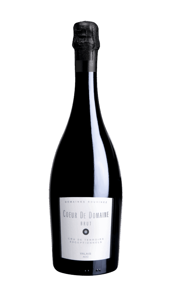 Bouteille de Cœur de Domaine Brut de Domaines Rouvinez, vin effervescent du Valais AOC sur fond blanc