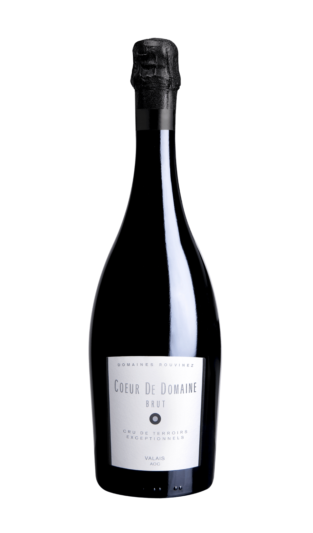 Bouteille de Cœur de Domaine Brut de Domaines Rouvinez, vin effervescent du Valais AOC sur fond blanc