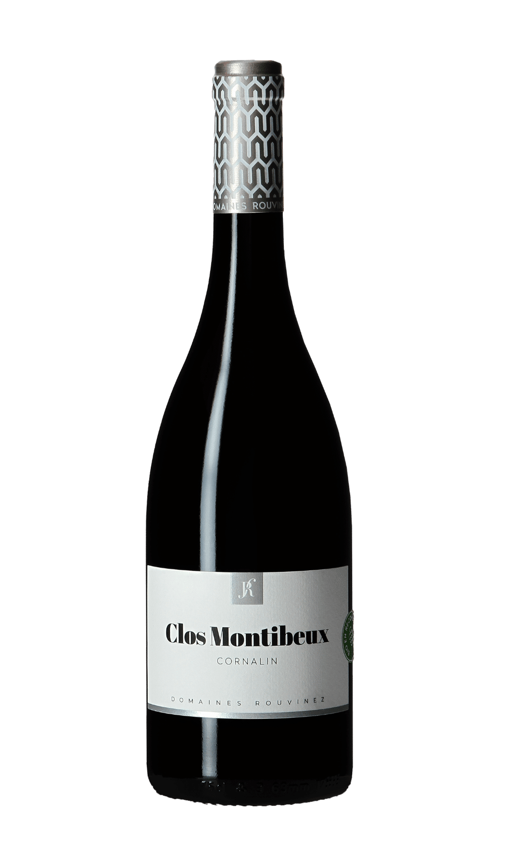 Bottle of Clos de Montibeux Cornalin red wine from Domaines Rouvinez with a silver openwork capsule