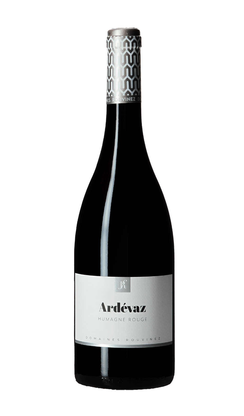Weinflasche Ardévaz Humagne Rouge von Domaines Rouvinez mit silberner Kapsel mit geometrischen Mustern
