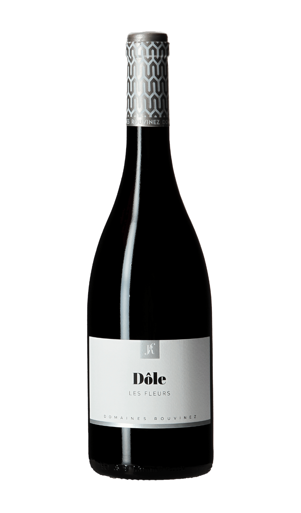 Bouteille de vin Dôle Les Fleurs des Domaines Rouvinez avec capsule argentée à motifs géométriques