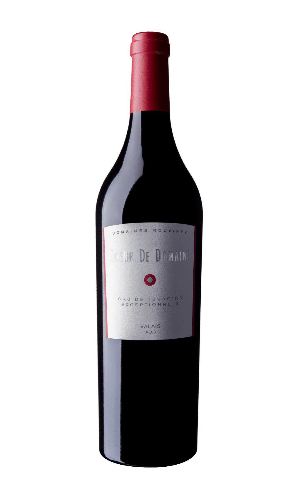 Bouteille de vin rouge Cœur de Domaine des Domaines Rouvinez, AOC Valais, avec capsule bordeaux